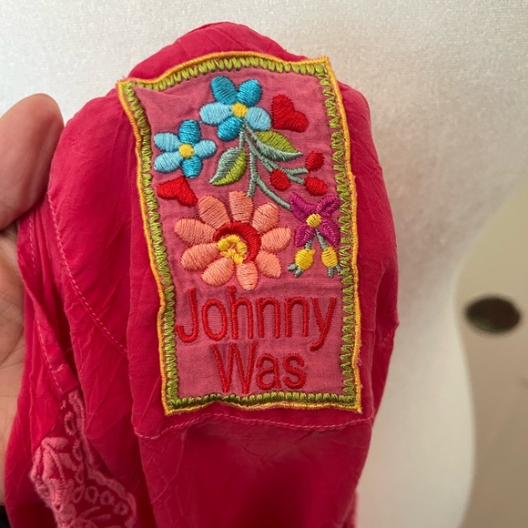 Johnny Was Pink VNeck Empire waist Short Sleeve Blouse Size Large - Picture 3 of 8